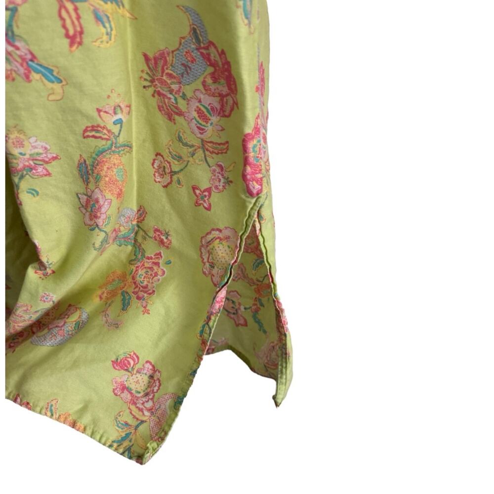 Natori Women's M Green Floral Paisley Tunic Blouse Long Sleeve Button Top - Picture 6 of 12